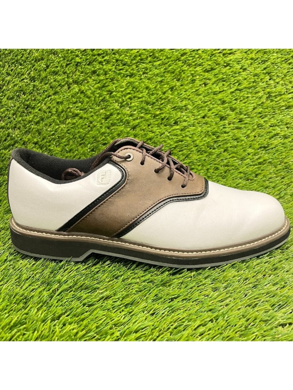 FootJoy Originals Mens Size 8.5 White Brown Classic Leather Spiked Golf Shoes